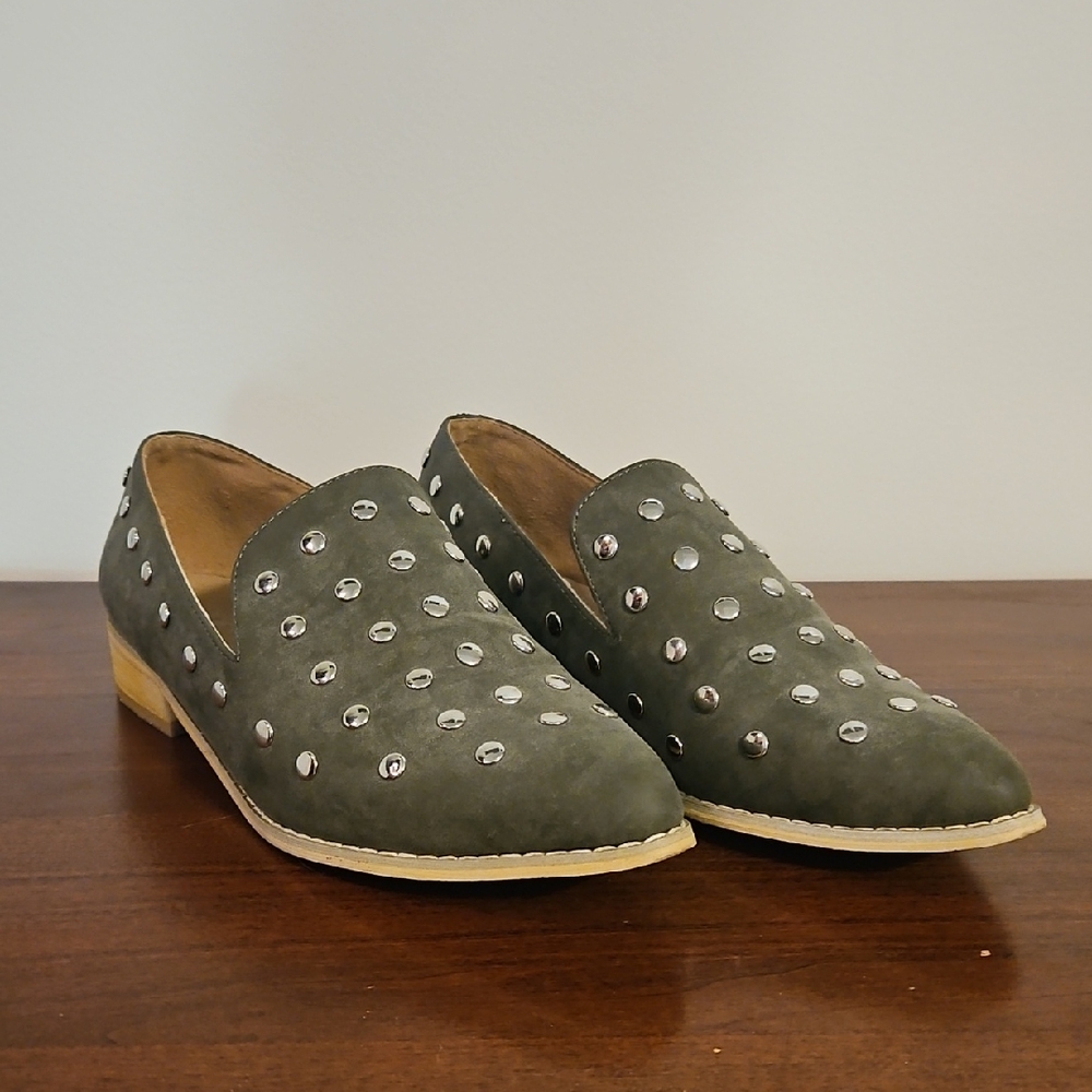 Studded Olive Green Loafers